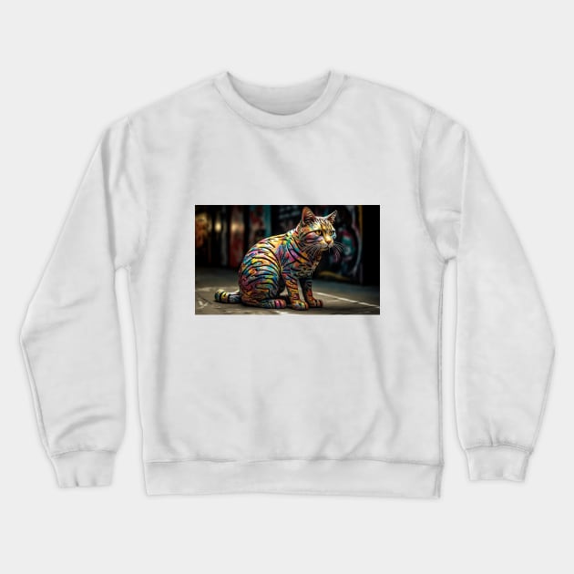 Artsy Cat painted in artsy Colors Crewneck Sweatshirt by SusannesArtShop